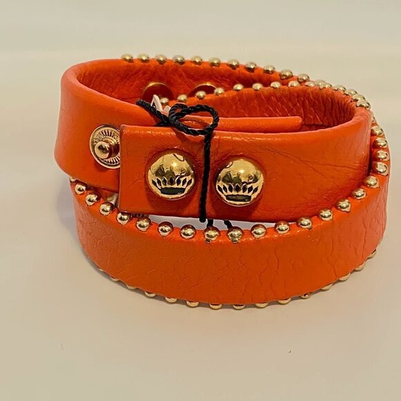 Juicy Couture Leather Jeweled Wrap Bracelet Orange Gold Studs NEW - Picture 4 of 8
